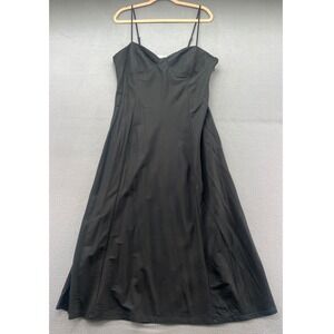 MNG Dress Sz 10 Black Bustier Midi Sweetheart Neckline Adjustable Straps Smocked